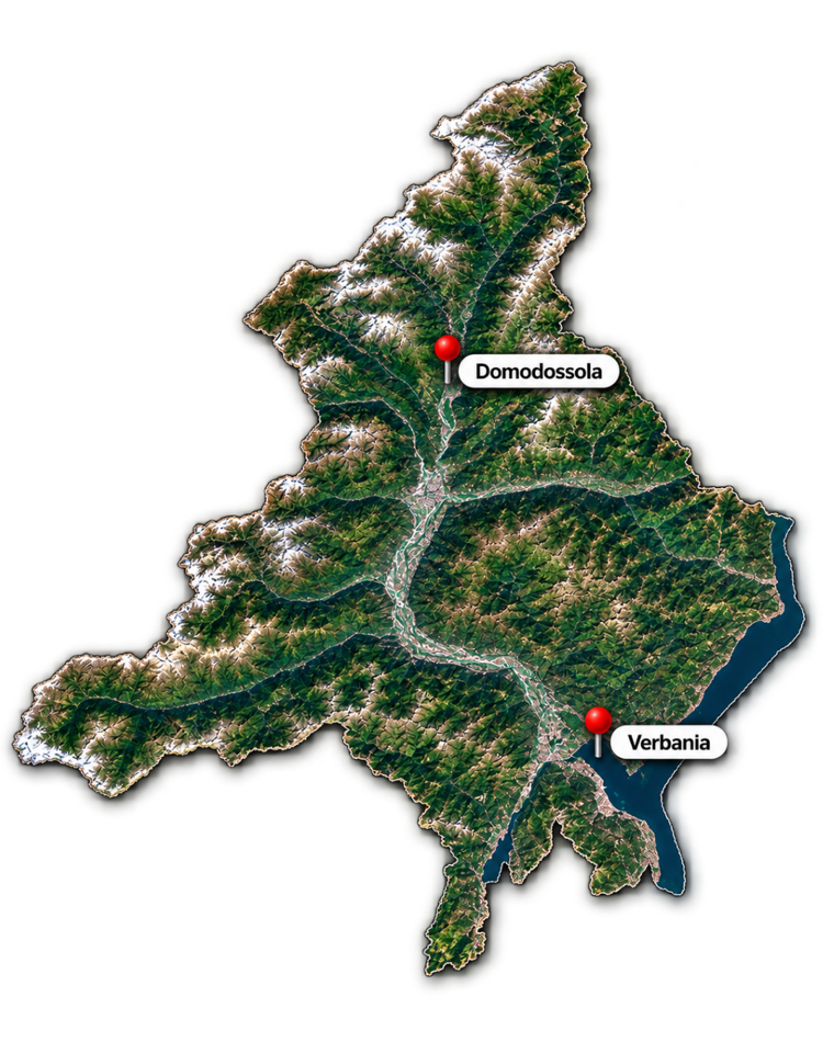 Satellitenkarte der Region mit Domodossola und Verbania am Lago Maggiore